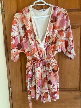 Gilli Pink, Coral & Cream Floral Wrap Mini Dress